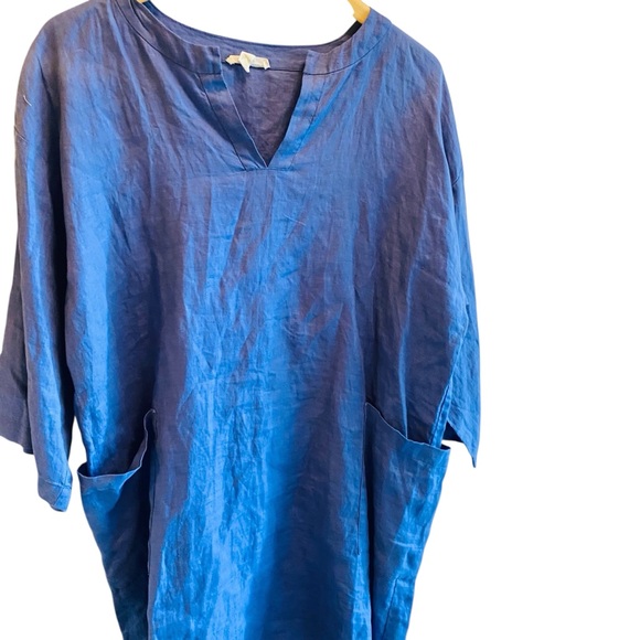 Eileen Fisher Blue Tunic Linen Dress - Picture 4 of 6